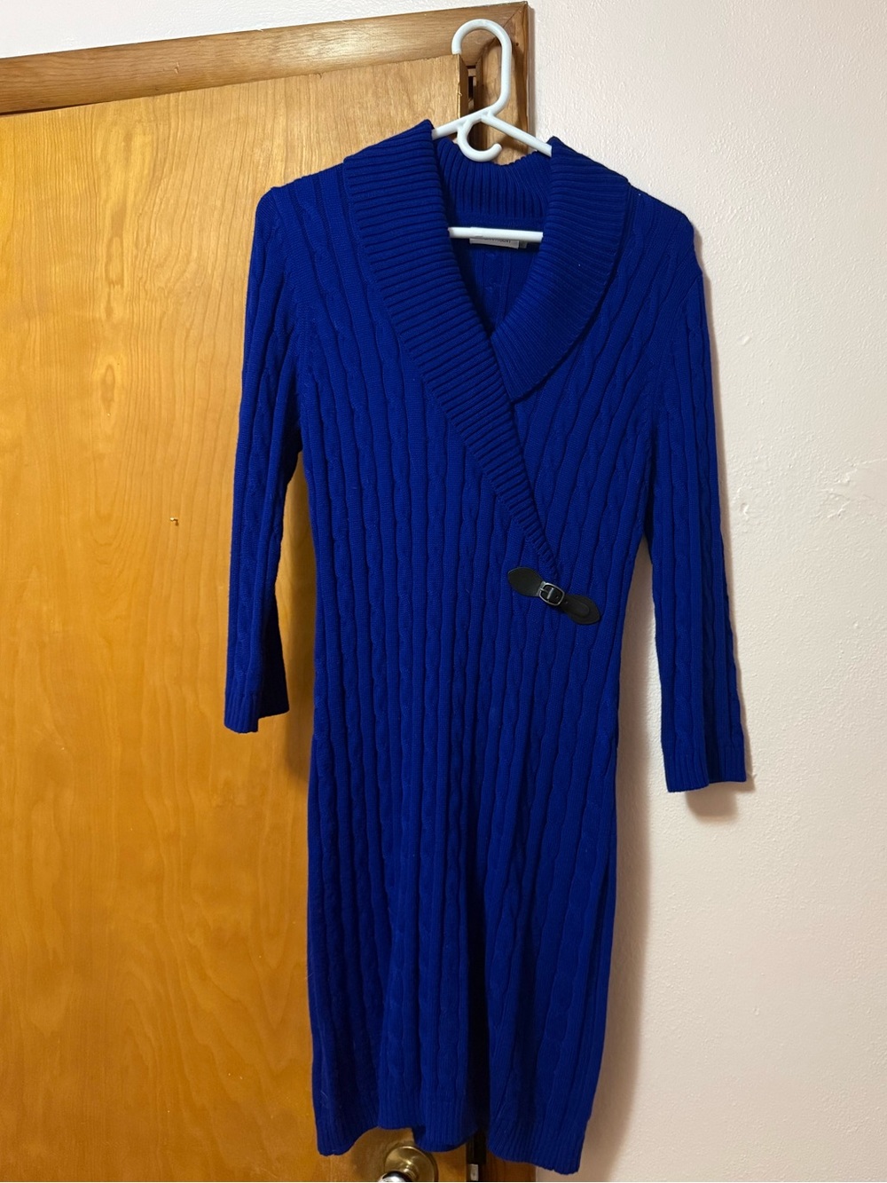 Calvin Klein Royal Blue Cable-Knit Wrap Dress